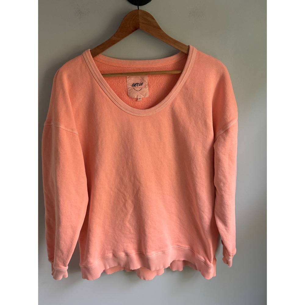 Aerie Womens Peach Coral Feeling the Love Graphic Scoop Neck Sweatshirt Small